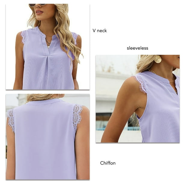 Camiseta sin Mangas de Encaje con Cuello en V Blusas Sexys de Verano para Mujer Top Informal Suelto Camisas Casuales sin Mangas Blusa Elegante para Uso Diario ANGGREK Otros Bodega Aurrera