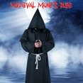 thumbnail image 3 of Alaiyaky Monk Costume Adult Men Medieval Robe Priest Cloak Outfit Halloween Black Renaissance Vicar Uncle Fester with Hood Costume Cross Fancy Dress Cosplay Carnival, 3 of 7