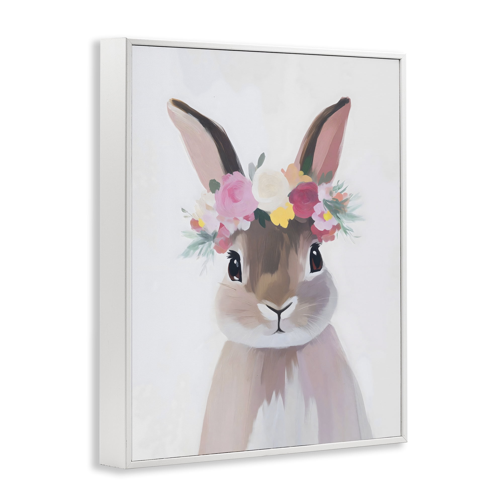 Stupell Industries Flower Crown Rabbit White Framed Giclee Art, design by The Prints Vibe