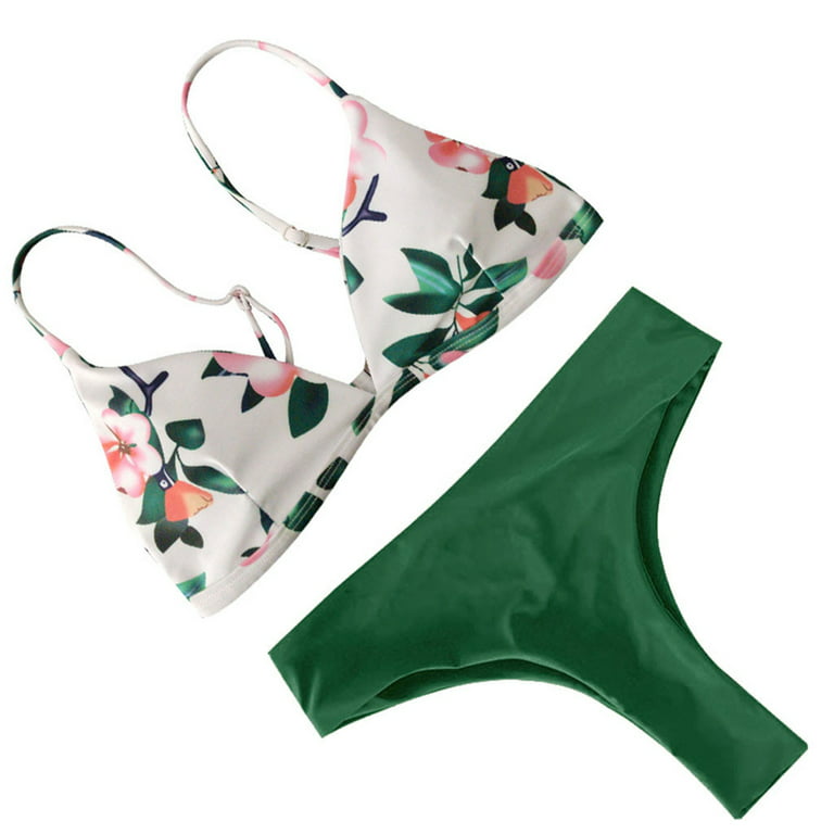 RYRJJ Women's Two Piece Swimsuit Smocked V-Neck Top with Hight Waist Cutout  Bottoms Bikini Set Push Up Beach Bathing Suit(Army Green,XXL) 