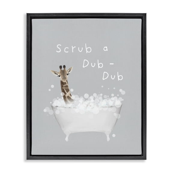 Stupell Industries Cottage Scrub-a-Dub Giraffe Tub Black Floating Frame Canvas Art, 17 x 21, by Leah Straatsma