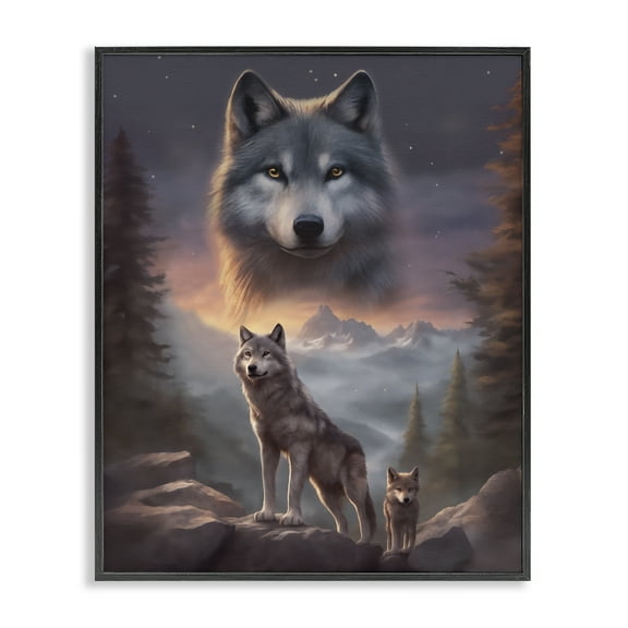 Stupell Industries Ancestor Wolf Motif Animals Painting Black Framed Art Print Wall Art, 11 x 14