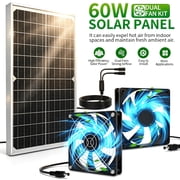 60W Solar Powered Dual Exhaust Vent Fan with Shutter Backup,Large Airflow Solar Panel Ventilation Cooling Fan for Greenhouse,Attic,Chicken Coop,Garage and Basement Outdoor Indoor Use