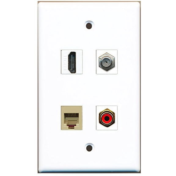 RiteAV - 1 Port HDMI 1 Port RCA Red 1 Port Coax Cable TV- F-Type 1 Port Phone RJ11 RJ12 Beige Wall Plate