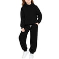thumbnail image 2 of Spazoro Girls Boys Activewear 2 Piece Outfit with Pockets, Fall Winter Solid Color Long Sleeve Hoodie Soft Warm Sweatshirts & Jogger Pants Sets for Kids Black Size 6-7, 2 of 8