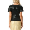 thumbnail image 3 of INSPIRE CHIC Women's Top V Neck Ruffle Short Sleeve Shiny Metallic Wrap Party Blouse L Black, 3 of 6