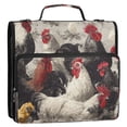 thumbnail image 2 of Water-Resistant 3-Ring Binder Organizer with Multiple Pockets Zipper Binder Bag for Office Vintage Black and White Chickens, 2 of 8