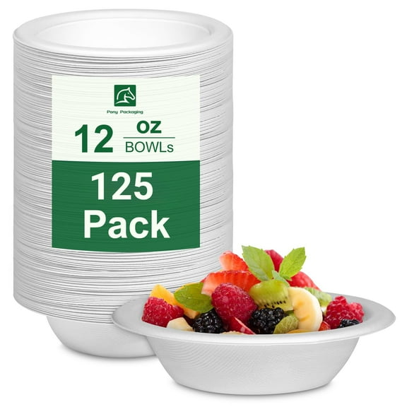 125 Pack 12oz Paper Bowls Heavy-Duty,Disposable Bowls for Hot Soup,Biodegradable Compostable Bagasse Paper Bowls