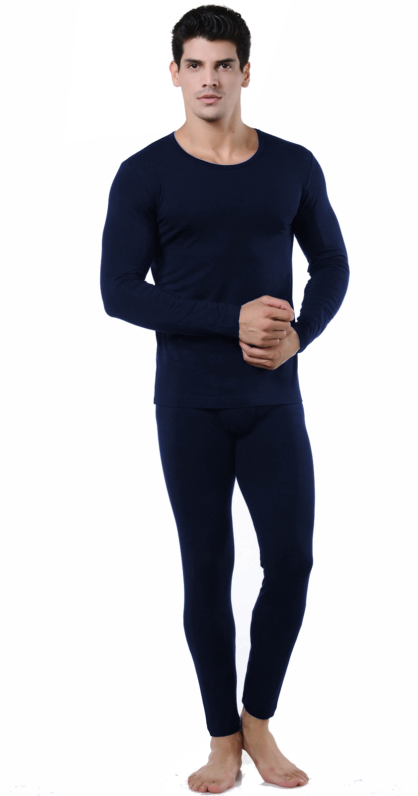 Men’s Ultra-Soft Tagless Fleece Lined Thermal Top & Bottom Underwear Set, Navy Blue, Small - image 2 of 5