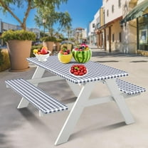 Darzheoy Waterproof Picnic Tables Cover Set with Elastic Edges, 3-Piece Vinyl Tablecloth for Outdoor Indoor Use for 30x72 Table & 12x72 Benches, Non-Slip Flannel Backing, Gray