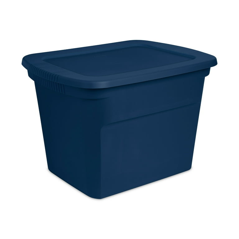 Sterilite Lidded Stackable 18 Gallon Storage Tote Container, Blue, 8 Pack 