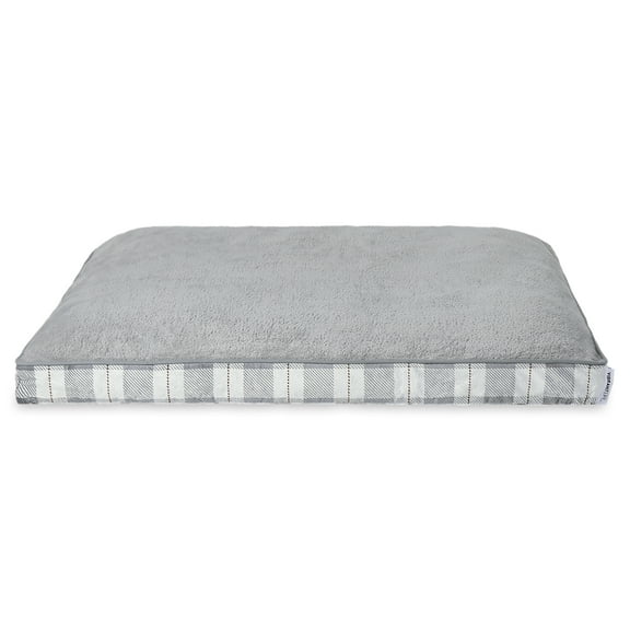 Vibrant Life Large Deluxe Gusset Pillow Dog Bed, Gray and White Plaid, 42" x 32"