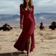 thumbnail image 2 of longantii Maxi Dresses for Women Long Sleeve Square Neck Cowgirl Dresses Trendy Elegant Side Slit Flowy Retro Western Style Cowgirl Long Dresses Wine M, 2 of 5