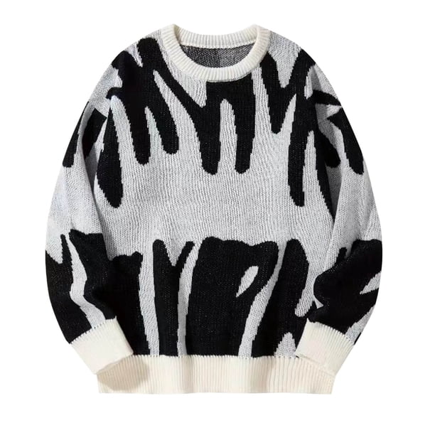 Ceisia Men's Abstract Jacquard Crew Neck Sweater for Retro Streetwear & Casual Wear White M Gifts
