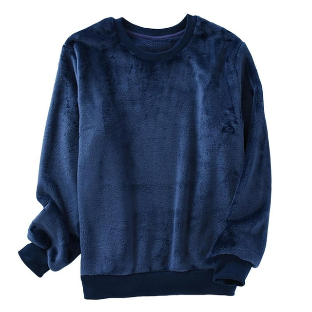 Men's Pajama Tops Pj Flannel Long Sleeve Nightwear Basic Sleeping Lounge Crew Neck Loose Sleep