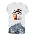 thumbnail image 2 of JOANKDMI Witch Ghost Halloween Shirts for Women Short Sleeve Pumpkin Spice Latte Graphic Tees Casual Fall Autumn Crewneck T-Shirt Novelty Holiday Party Tops, 2 of 6
