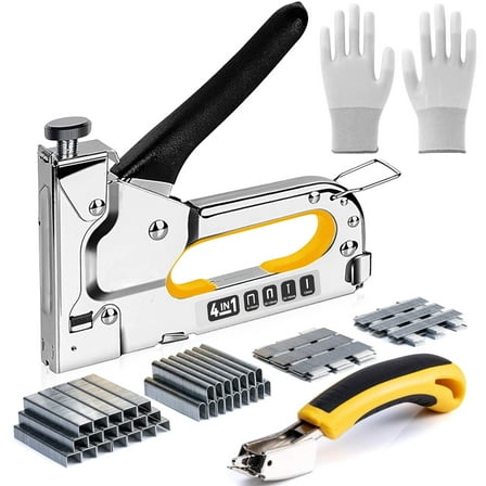 Remiawy Upholstery 4 in 1 Staple Gun Heavy Duty with 4000 Staples, Staple Remover and Gloves, Manual Adjustment Stapler Gun for Wood, Crafts, Wall, Arts, DIY, Decoration
