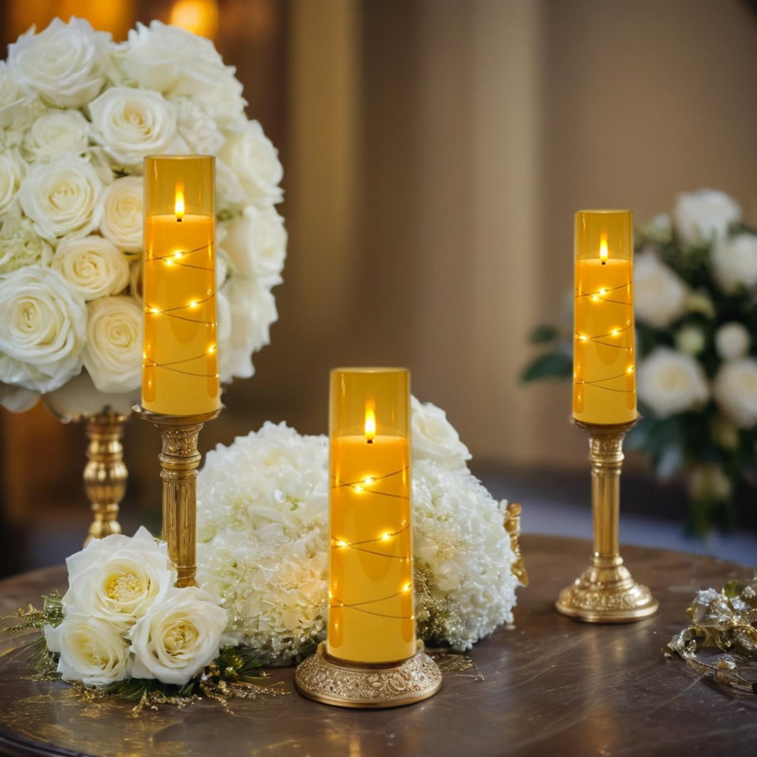 Flameless LED Candles with Timer 5 Pc Flickering Flameless Candles for Romantic Ambiance and Home Decoration Stable Acrylic Shell,with Embedded Star String，Battery Operated Candles