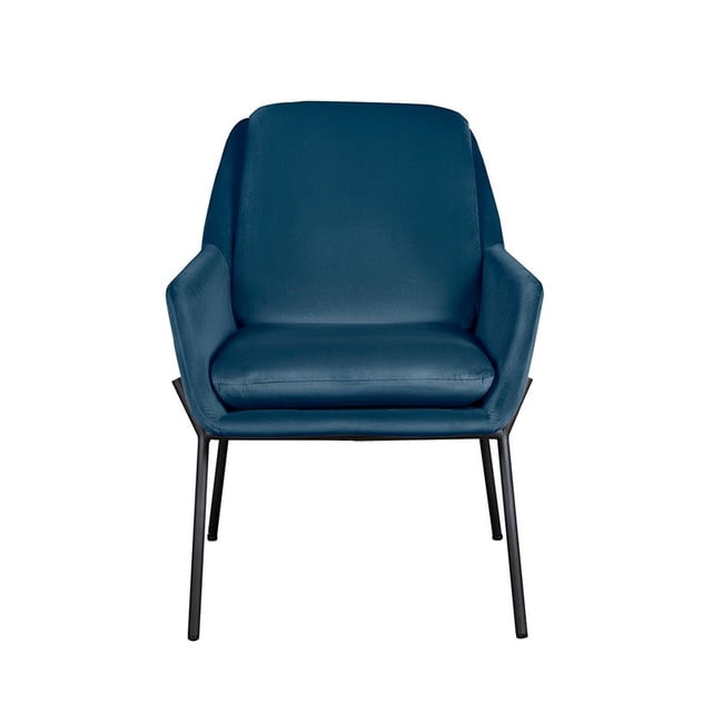 Butaca Robin Azul Mobica de diseño elegante tapizado en terciopelo suave y base metálica resistente, ideal para sala, comedor o áreas de descanso