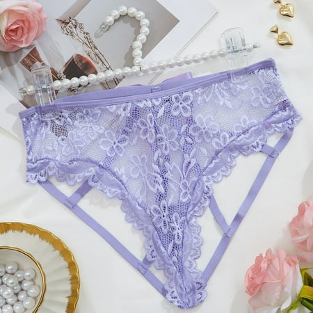 uublik Womens Underwear Briefs High Waist Breathable Briefs Soft Underpants Ladies Stretch Panties Lace Underwear Purple
