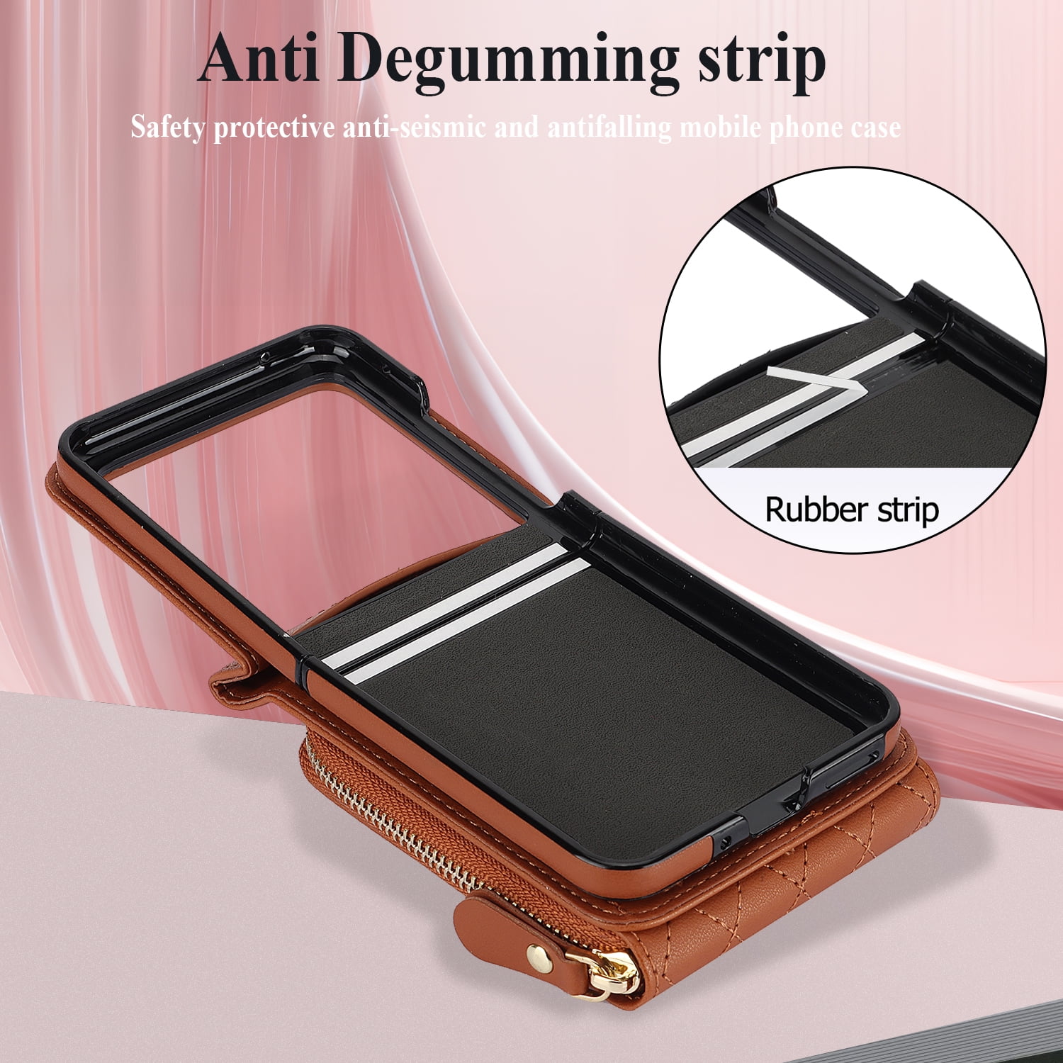Allytechgroup for Motorola Razr 2025/2024 Wallet Case with Hand Wrist Shoulder Strap, PU Leather Cards Slots Zipper Pocket Shockproof Protective Phone Case Cover for Motorola Razr 50/60, Brown