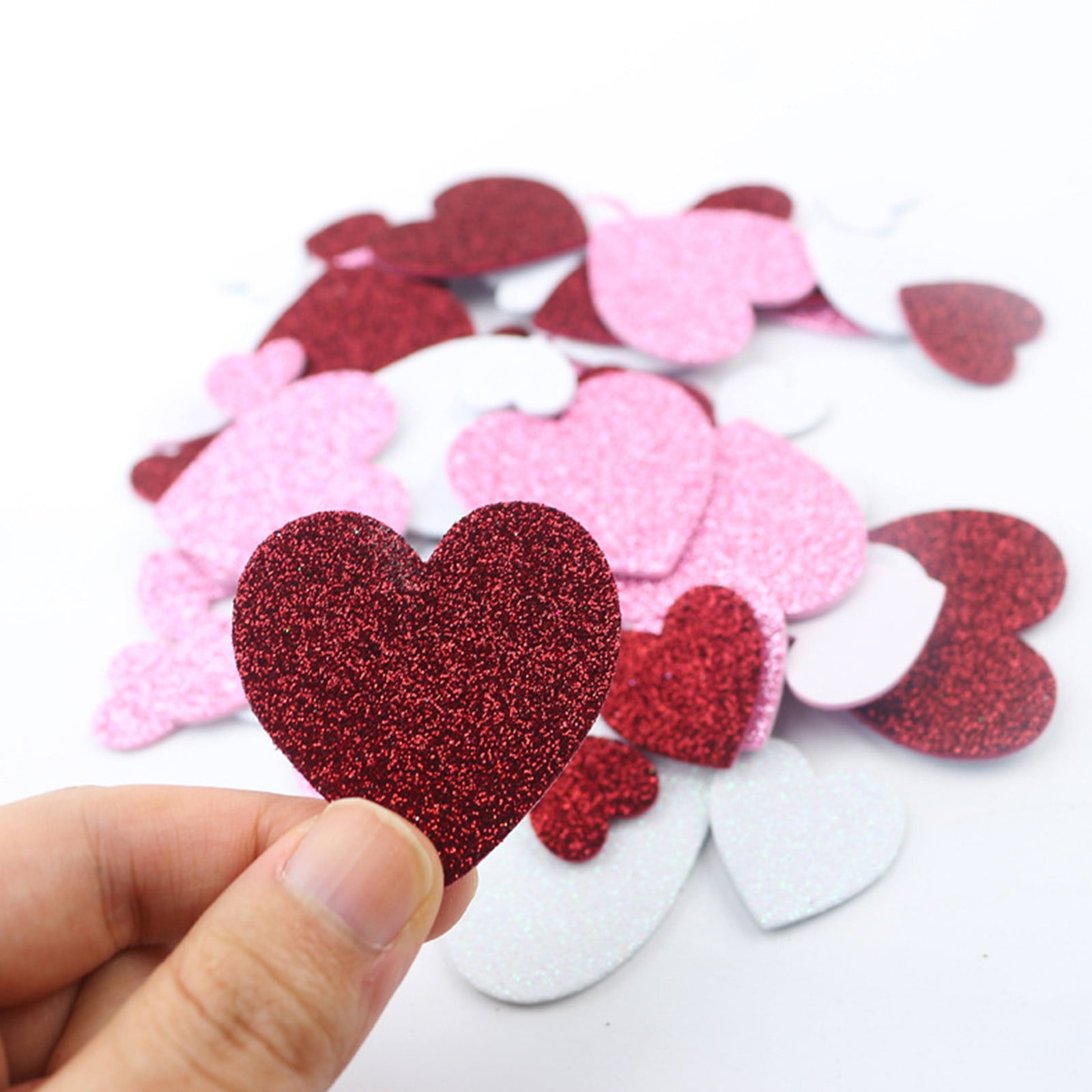 60 Pcs Glitter Foam Heart Stickers Self-Adhesive Valentine's Day Stickers for Scrapbooking DIY Crafts Home Decor