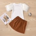 thumbnail image 3 of Filles Ensemble Ensemble Solide Plume Manches Col Rond T-Shirt Décontracté A-Line Jupe Courte Costume, 3 of 7