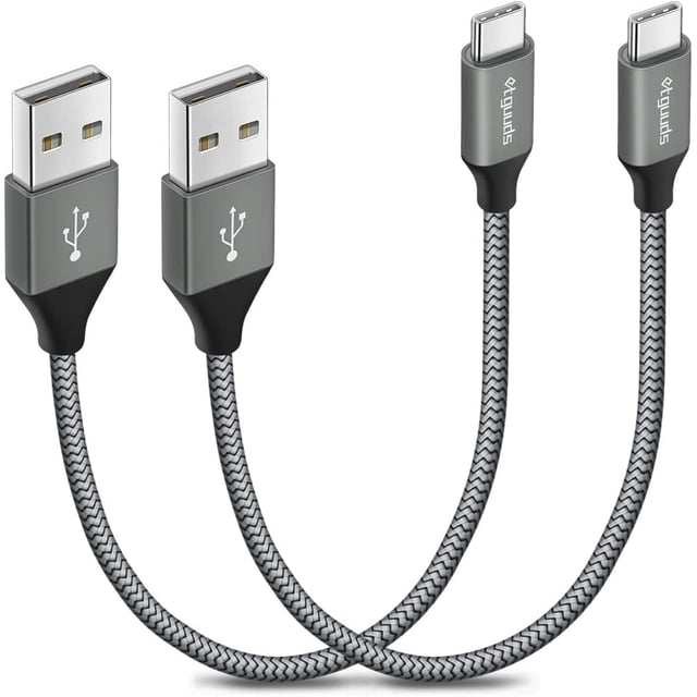 Cable de carga USB-A a USB-C de 30 cm, paquete de 2, color gris