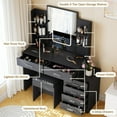 thumbnail image 6 of IDEALHOUSE Dressers 6 Drawer Black Vanity Table with Mirror, Modern Makeup Dressing Table with Charging Station, Stool, Hair Dryer Holder for Bedroom, 6 of 8