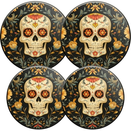 

Electric Stove Burner Covers 4 Pcs Round Gas Burner Cover 8 and 10 Inch Floral - embellished Skull in Symmetric Design