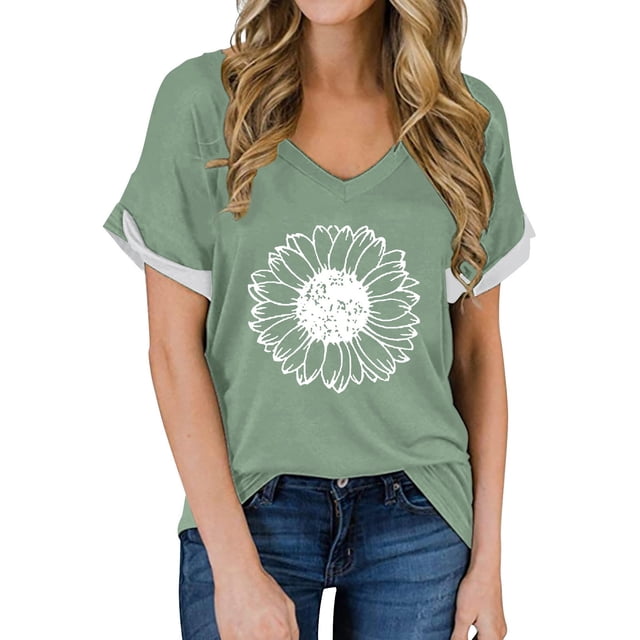 WTXUE T-Shirts à Manches Courtes, Chandails à Col Rond pour Femmes T-Shirts à Col en V pour Femmes Légers et Doux T-Shirts d'Été Décontractés Hauts pour Femmes Grande Taille Vert P