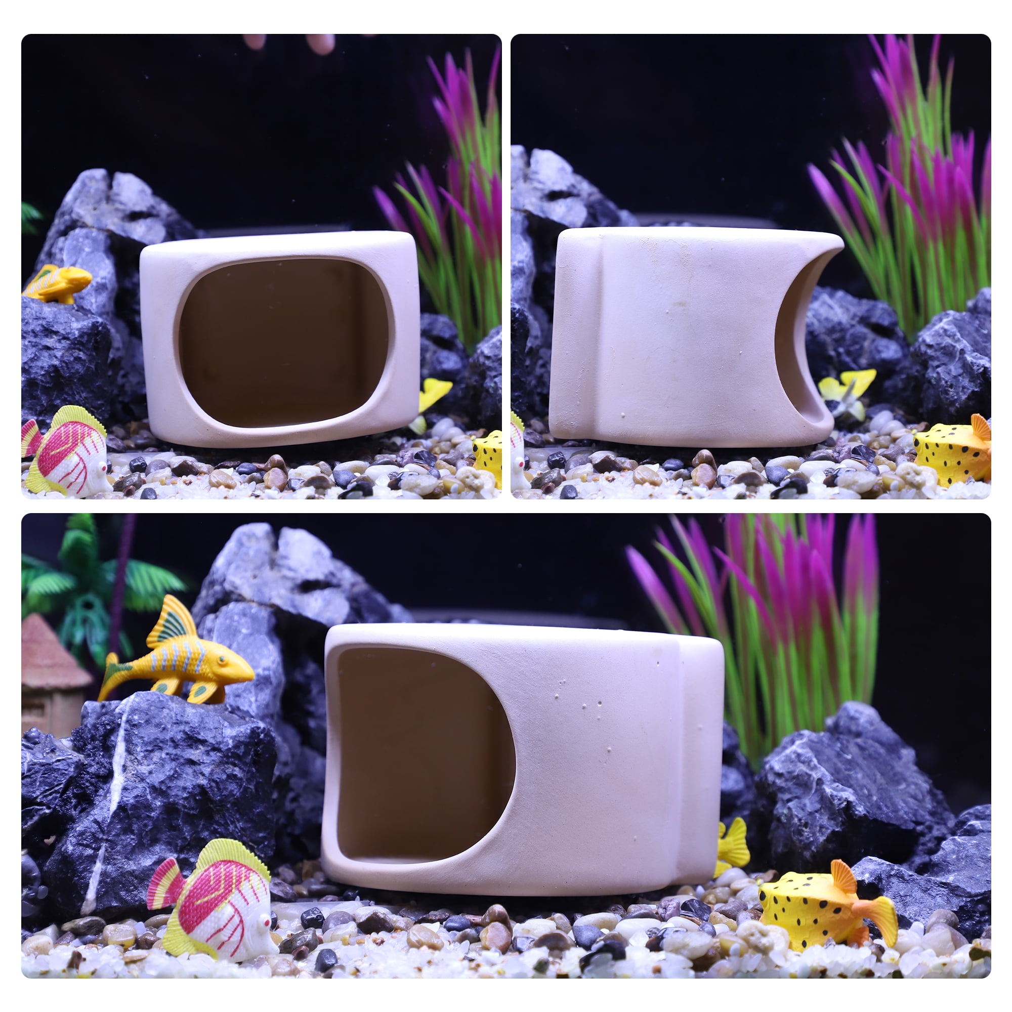 Unique Bargains Fish Tank Decoration Stone for Aquatic Pets to Breed Play Rest Beige Yellow 4.90x4.29x3.39 Inches
