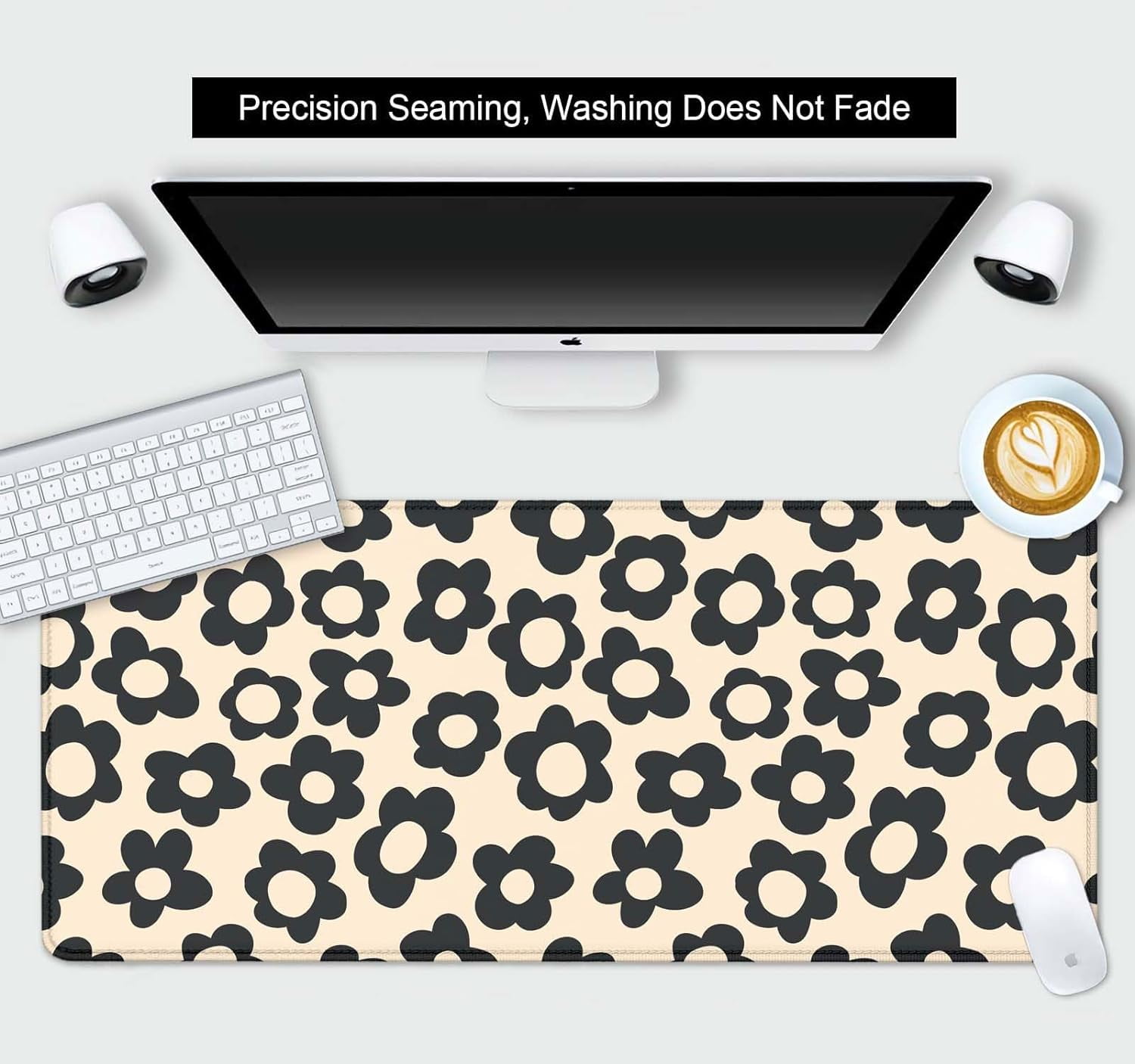 Abstract Black Flowers Large Mouse Pad for Desk, Vintage Floral Pattern Desk Pad, Cute Gaming Mouse Pad XXL, Full Desk Mouse Pad Desk Mat, 35.4 x 15.7 in