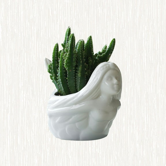 OUNONA Ceramic Succulent Flower Pot Planters Decorations Mermaid White