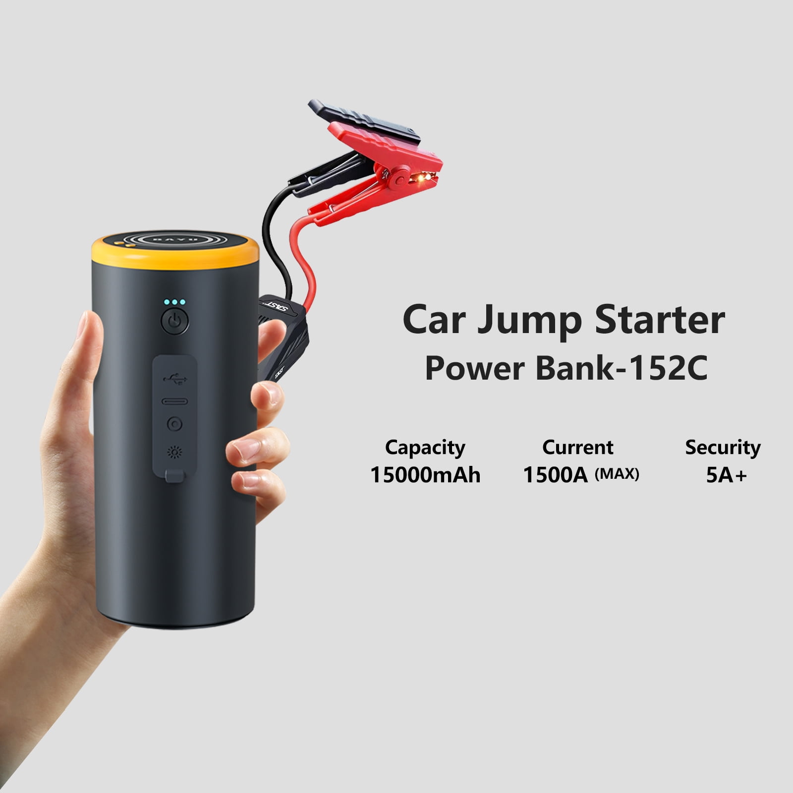 BAYU 6 in 1 Car Battery Jump Starter with Air Compressor, Portable 12V 1500A Auto Jump Box for 5.0 Gas/3.0L Diesel, 150PSI Tire Inflator Air Pump, 19000PA Car Vacuum, 200PSI Cordless Pressure Washer