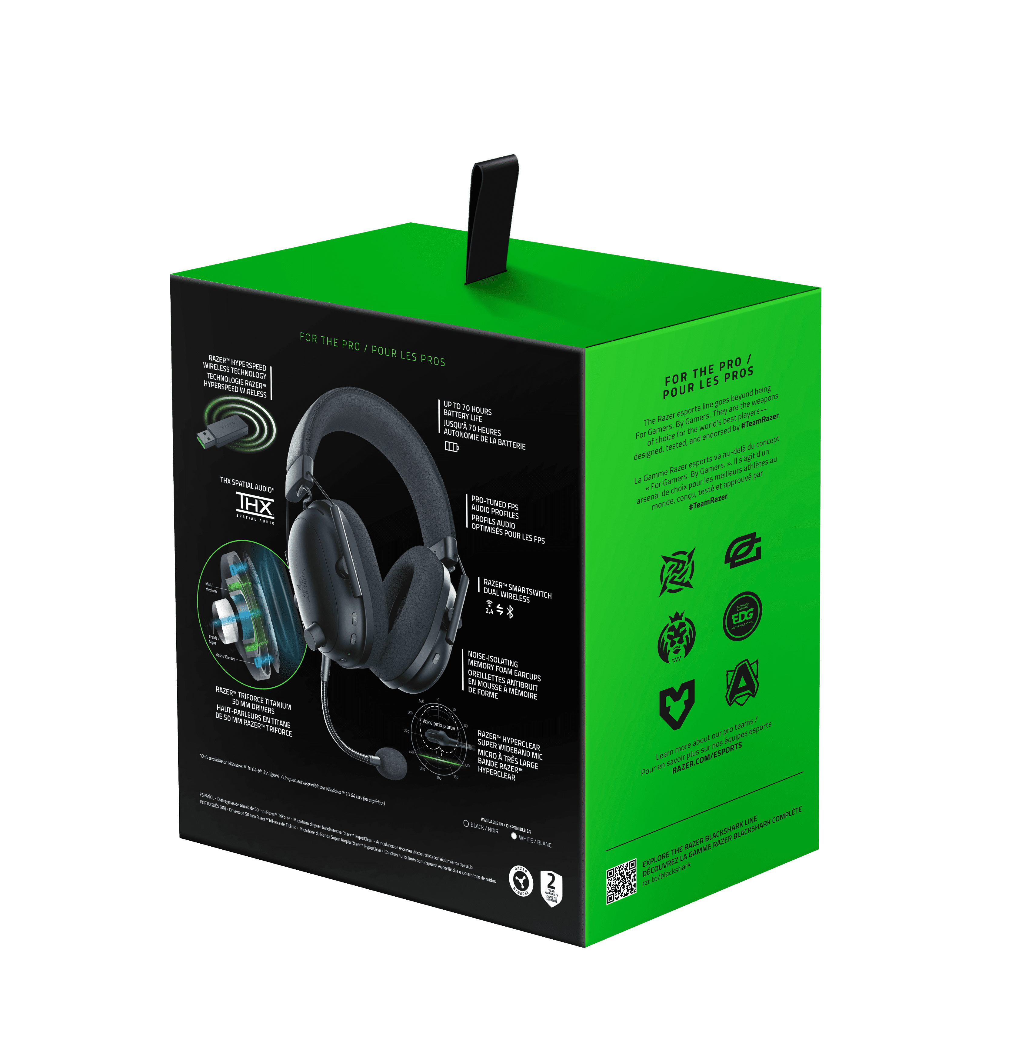 Razer, Wireless PC Gaming Headset, BlackShark V2 Pro, 70 Hr