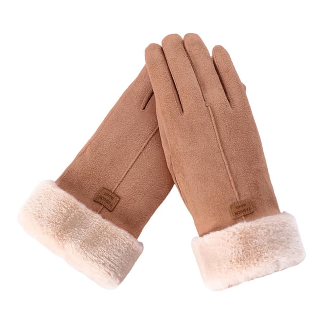 Guantes para mujer, con pantalla táctil para el dedo completo, guantes cálidos Caqui