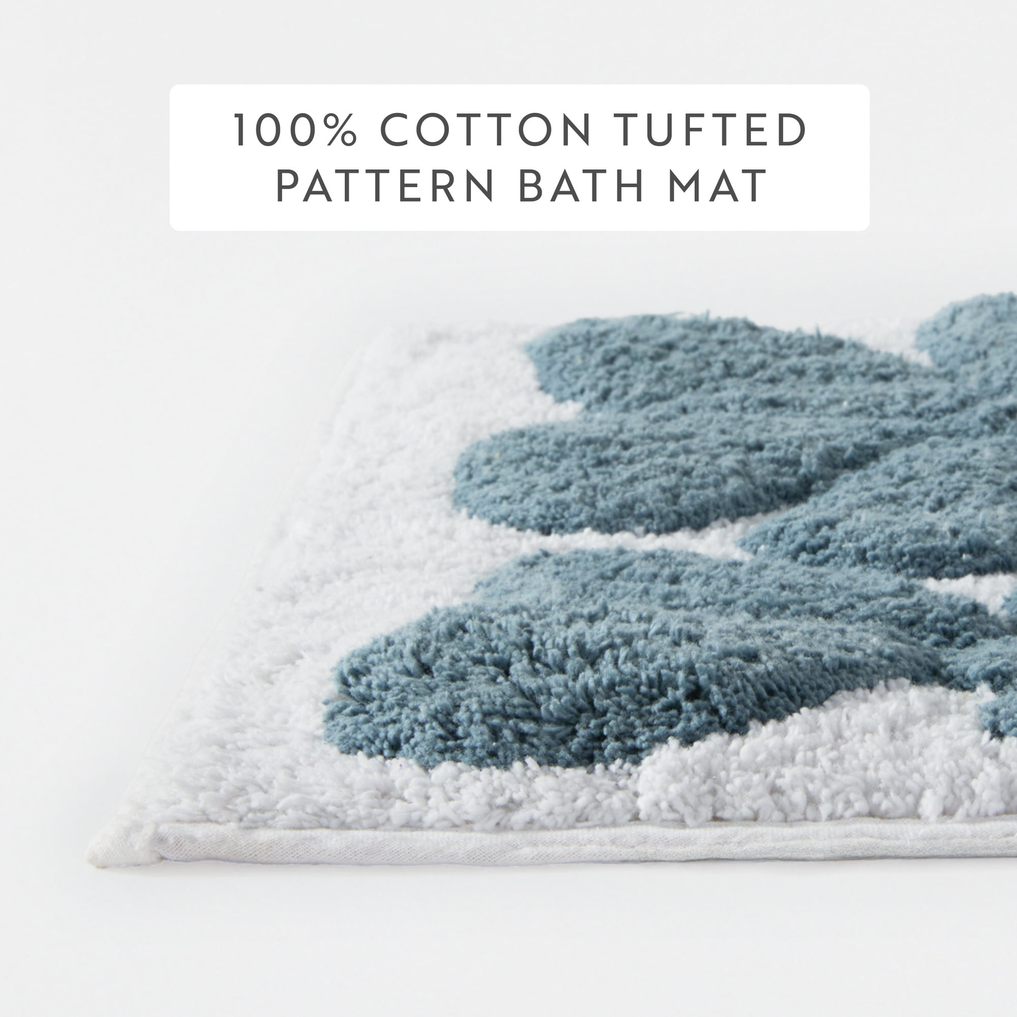 Noble Linens Floral Pattern Cotton Bath Mat, 34 in x 21 in, Floral Light Blue