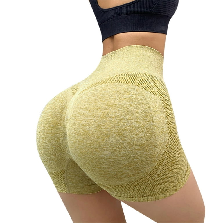 Mojoyce Butt Lifting Shorts for Women High Waist Scrunch Yoga Biker Shorts  Workout Seamless Booty Shorts(Yellow S/M)
