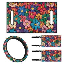 Jeiento Golf Cart Seat Cover 4 Set with Steering Wheel Cover and Golf Cart Flags Flowers Breathable Steering Wheel Cover Decorations Golf Cart Seat Protector 2PCS Club Car Flags