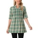 thumbnail image 1 of INSPIRAR CHIC Camisas de cuadros vintage de mujer con botones, escote en V, manga 3/4, blusa tunic casual XL verde, 1 of 6