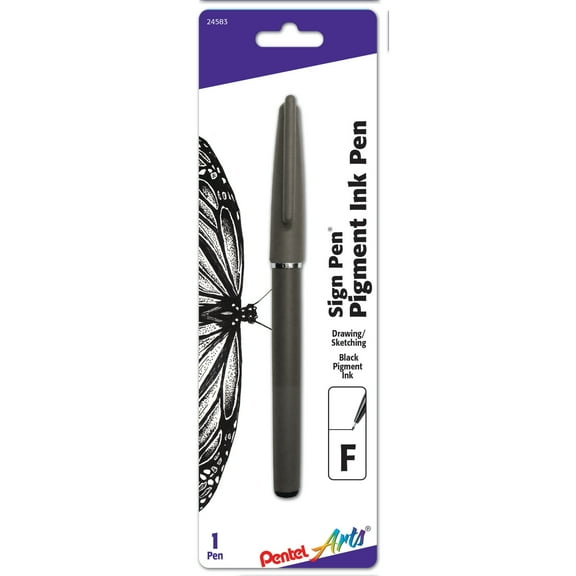 Pentel Sign Pen, Fiber-Tip, Black, Carded Packaging