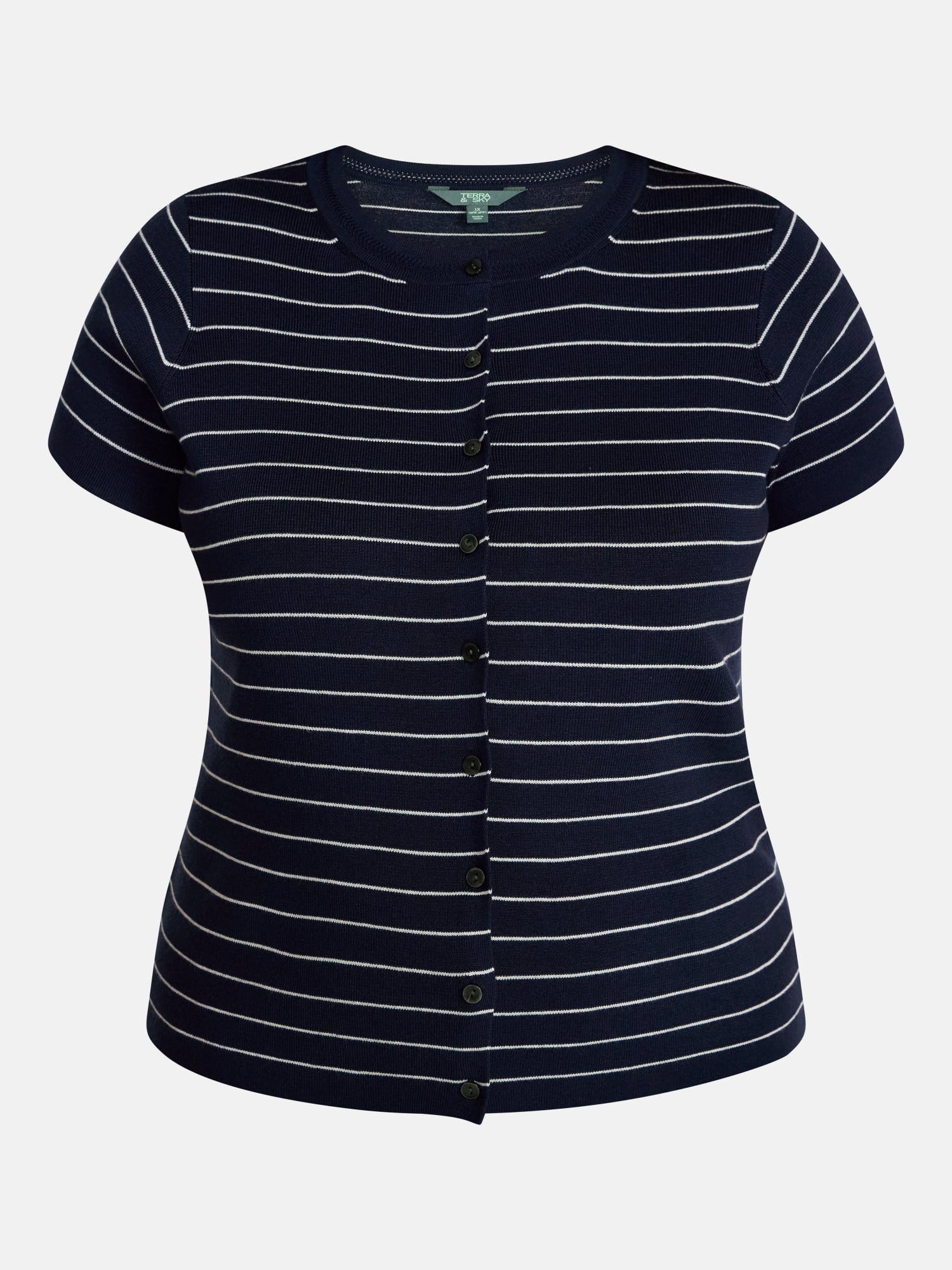 Terra & Sky Women's Plus Button Front Sweater Top with Short Sleeves, Lightweight, Sizes 0X-5X