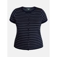 thumbnail image 5 of Terra & Sky Women's Plus Button Front Sweater Top with Short Sleeves, Lightweight, Sizes 0X-5X, 5 of 5