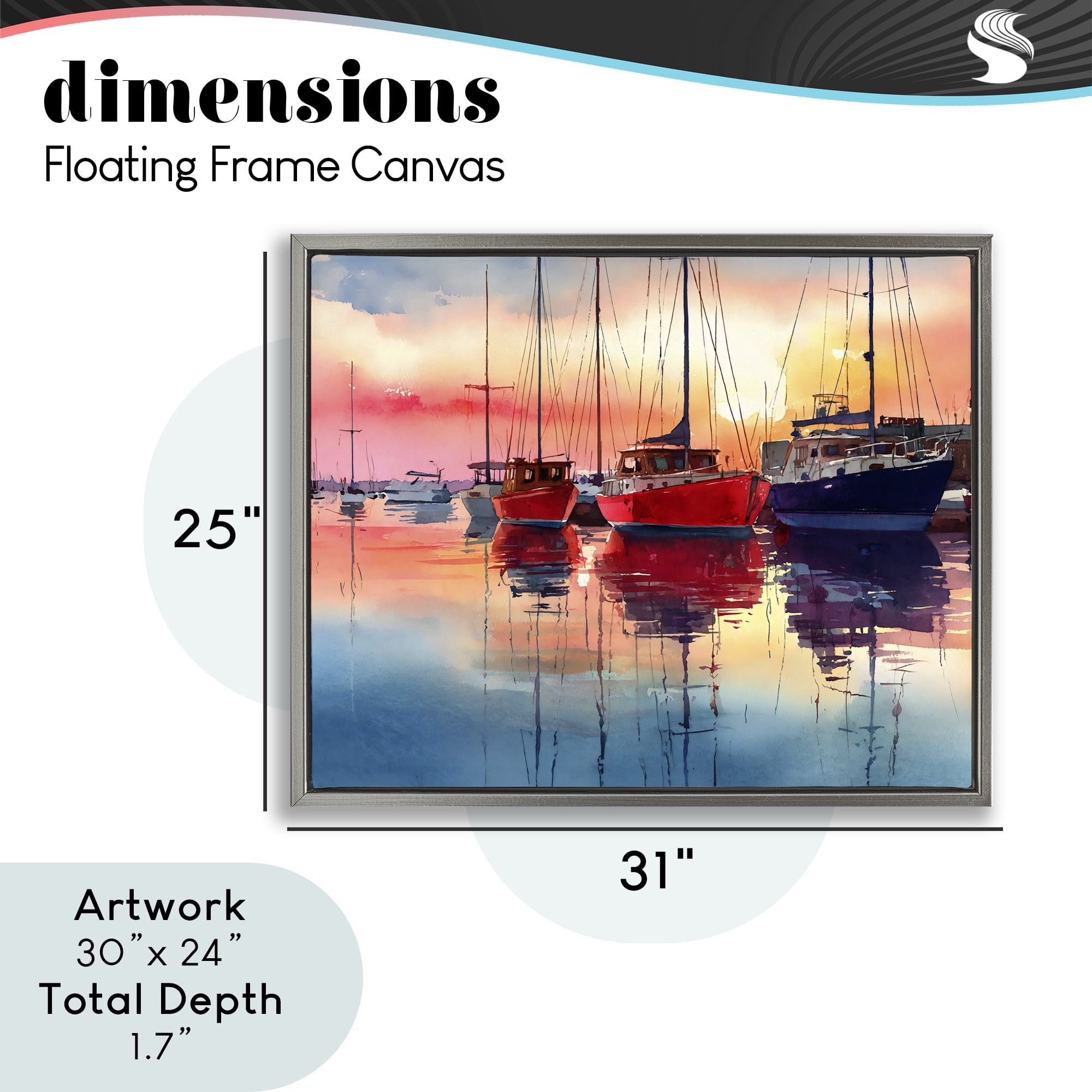 Stupell Industries Red & Blue Boats at Sunset Gray Framed Floater Canvas Wall Art, design by Franklyn Gregory