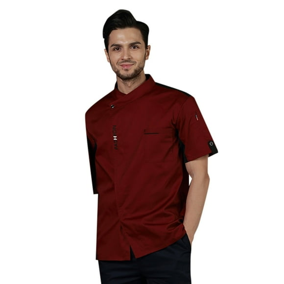 Gaexia Chef Veste Unisexe à Manches Longues pour Cuisine avec Boutons Contrastants Rouges pour Hommes et Femmes