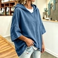 thumbnail image 4 of Hoodies for Women Drawstring 3/4 Sleeve Denim Loose Hooded Sports Sweatshirt,Blue,XXL, 4 of 6