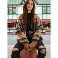 thumbnail image 4 of Womens Button Down Ugly Knit Cardigan Long Sleeve Retro Snowflake Floral Print Casual Knitwear Reddish Brown S, 4 of 7