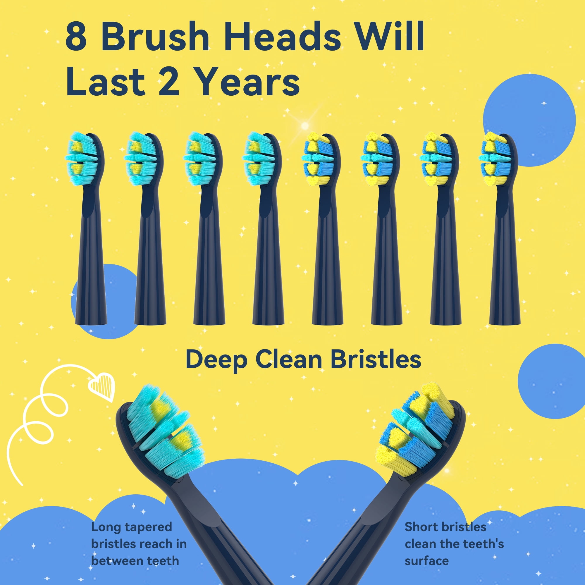 Seago Sonic Kids Rechargeable Electric Toothbrush,SG-2303Navy Blue,DIY Stickers,8 Soft Brush Heads,5 Modes, for Kids 6-12