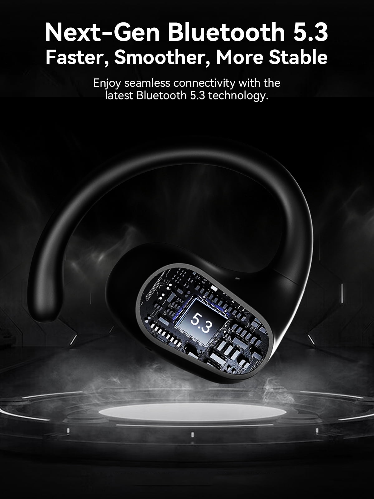 Voistek OBT-020 Wireless Open-Ear Earbuds for Running, Gym, Hiking, Commute | 8H Playtime, Auto Pairing, Bluetooth 5.3, IP57 Sweatproof, Secure Ear Hook - Black